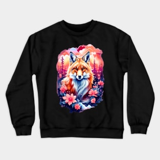 Red Fox with Bold Flowers Crewneck Sweatshirt